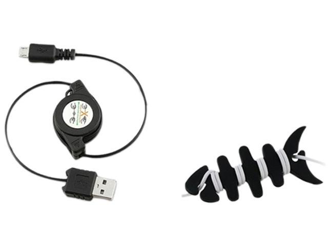 Insten Black Cable + Fishbone Wrap Compatible with Samsung Galaxy S3 SIII i9300 Note 2 S4 i9500