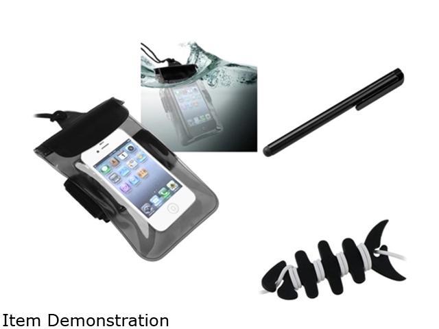 Insten Black Headset Smart Wrap, Black Fishbone + Clear Black Waterproof Bag + Black Touch Screen Stylus for iPhone 5 4 4S 3G 3GS