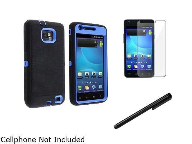 Insten Blue TPU/Black Plastic Hybrid Case + 3X Reusable Screen Protector + Black Touch Screen Stylus Compatible With Samsung Galaxy SII/S2 i777 (AT&T)/Attain