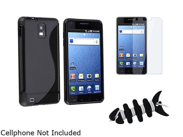 Insten Black Headset Smart Wrap, Black Fishbone + Black S Shape TPU Rubber Skin Case + Reusable Screen Protector Compatible With Samsung Infuse 4G SGH-i997