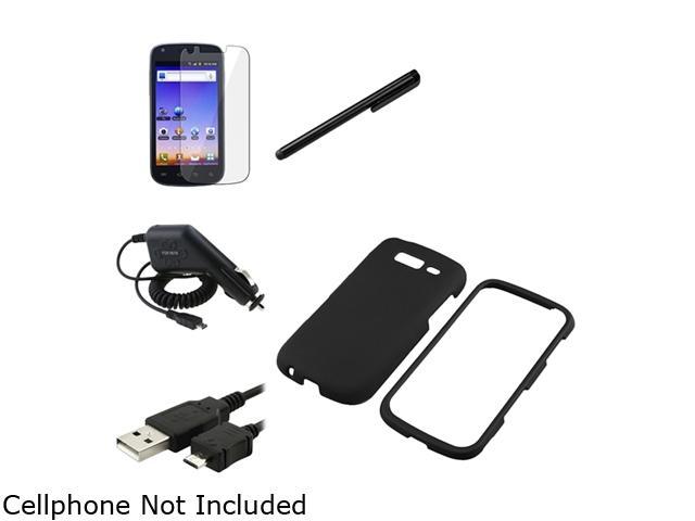 Insten Black Snap-on Rubber Coated Case + Black Car Charger (Micro USB) + Black USB Data / Charging Cable (Micro USB) Bundle Compatible With Samsung Galaxy S Blaze 4G SGH-T769