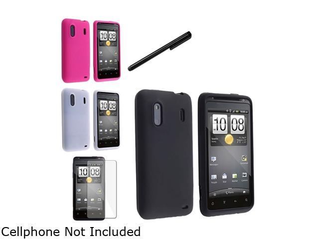Insten Black Silicone Skin Case + Hot Pink Silicone Skin Case + Clear White Silicone Skin Case Bundle Compatible With HTC EVO Design 4G / Hero S / Hero 4G