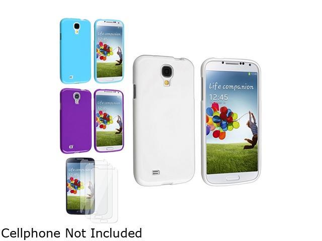 Insten White + Blue + Purple TPU Case + 3 Clear LCD Protector Compatible with Samsung Galaxy SIV S4 i9500
