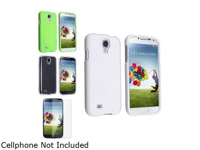 Insten White + Green + Clear Snap on Hard Case + Clear LCD Screen Protector Compatible with Samsung Galaxy S4 SIV i9500
