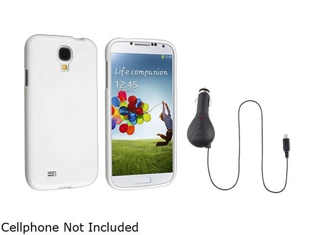 Insten White Hybrid TPU Case + Retractable Car Charger Compatible with Samsung Galaxy SIV S4 i9500