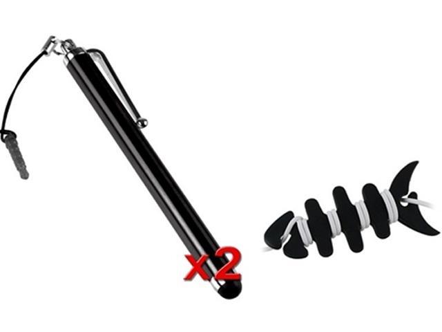 Insten 2x Black Pen w/Dust Cap + Fishbone Wrap Compatible with Samsung Galaxy S3 S4 i9500 Note 2 N7100