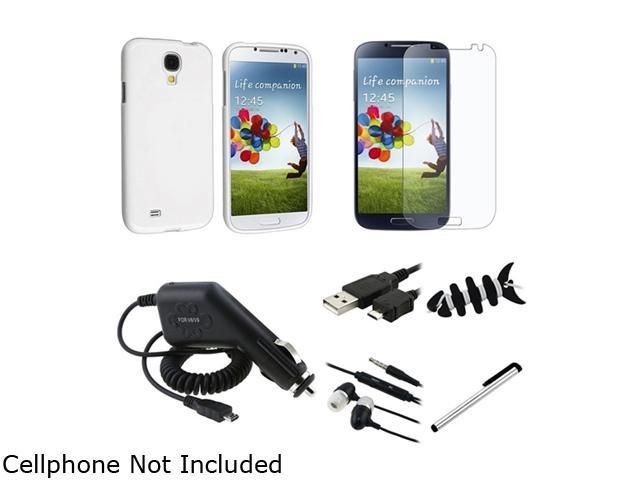 Insten 7pcs Accessory White Case + Matte Screen Protector + USB Cable + Charger Compatible with Samsung Galaxy SIV S4 i9500