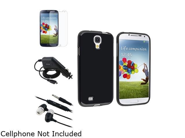 Insten Black TPU Case + Matte Screen Protector + Charger + Black Headphone Compatible with Samsung Galaxy SIV 4 S4 i9500