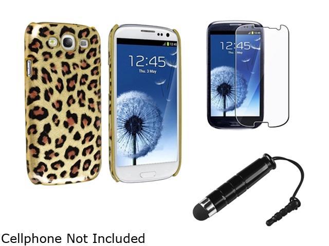 Insten Leopard Rear Snap-on Case + Reusable Screen Protector + Black Mini Stylus Compatible With Samsung Galaxy SIII/S3
