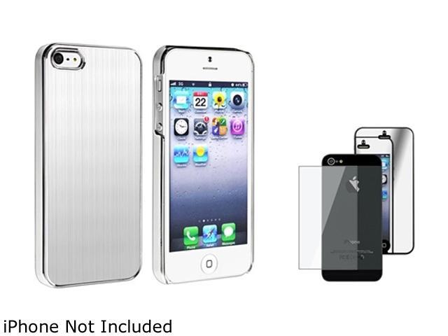 Insten Silver Brushed Aluminum Rear Clip-on Case Cover + Mirror Front & Back screen Protector Compatible With Apple iPhone 5 / 5s 804609