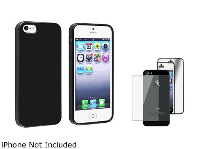 Insten Black Jelly TPU Rubber Case Cover + Mirror Front & Back Screen Protector Compatible With Apple iPhone 5 / 5s 814770