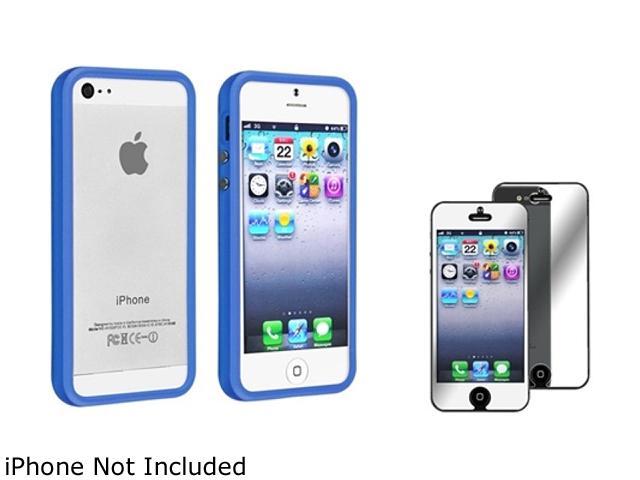 Insten Dark Blue Bumper TPU with Aluminum Button Case Cover + Mirror Screen Cover Compatible With Apple iPhone 5 / 5s 814789