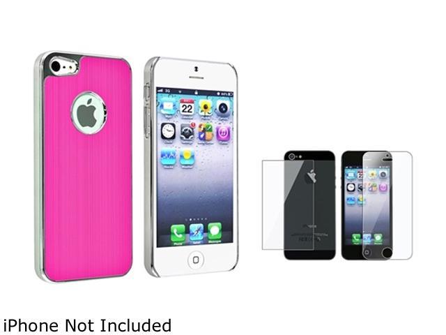 Insten Hot Pink Brushed Chrome Aluminum Rear Snap-on Case + Front & Back Reusable LCD Cover for Apple iPhone 5 - 831566