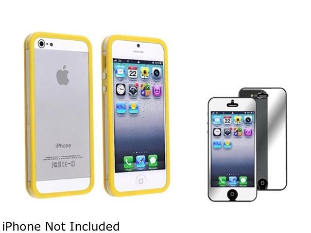 Insten Clear / Yellow Bumper TPU with Aluminum Button Case Cover + Mirror Screen Cover Compatible With Apple iPhone 5 / 5s 814821
