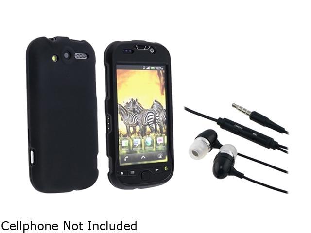 Insten Black Snap-on Rubber Coated Case+Black Universal 3.5mm In-Ear Stereo Headset w/ On-off & Mic Compatible With HTC myTouch 4G T-Mobile myTouch 4G