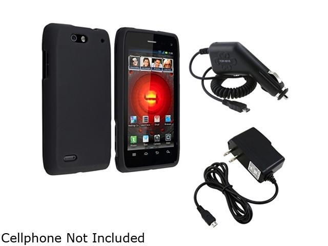 Insten Black Snap-on Rubber Coated Case with Travel/Wall Charger AND Car Charger for Motorola Droid 4 / 4G 1051542