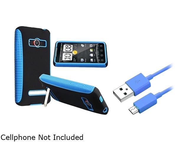 Insten Blue TPU / Black Plastic Hybrid Case + 3 FT Blue Micro USB 2- in-1 Cable for HTC EVO 4G 1047337