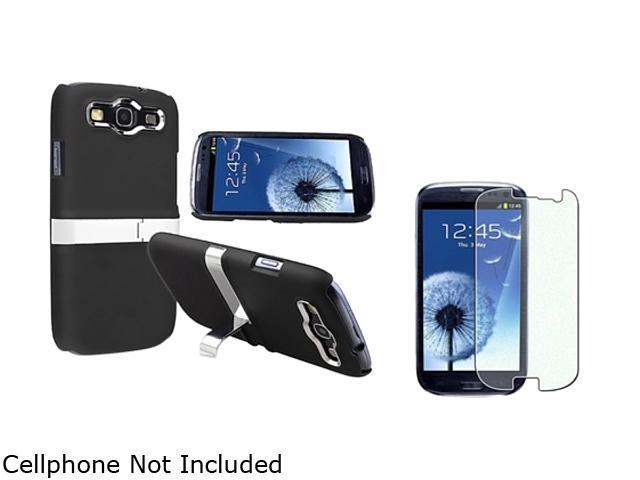 Insten Black/ Silver Snap-on Rubber Coated Case with Stand And Colorful Diamond Screen Protector for Samsung Galaxy S3 /  SIII i9300 793146