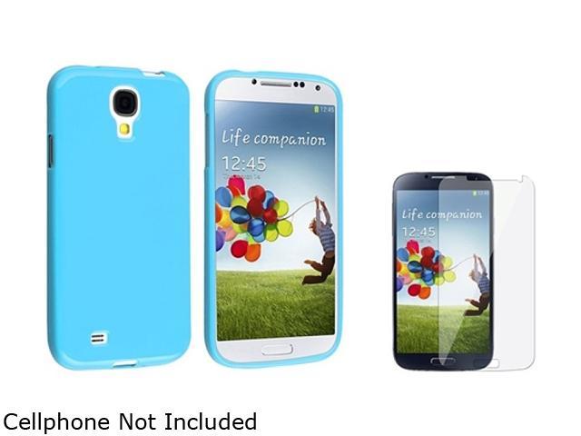 Insten Blue Jelly Flexible TPU Rubber Skin Cover Case + Reusable Screen Protector Compatible with Samsung Galaxy S4 / SIV i9500
