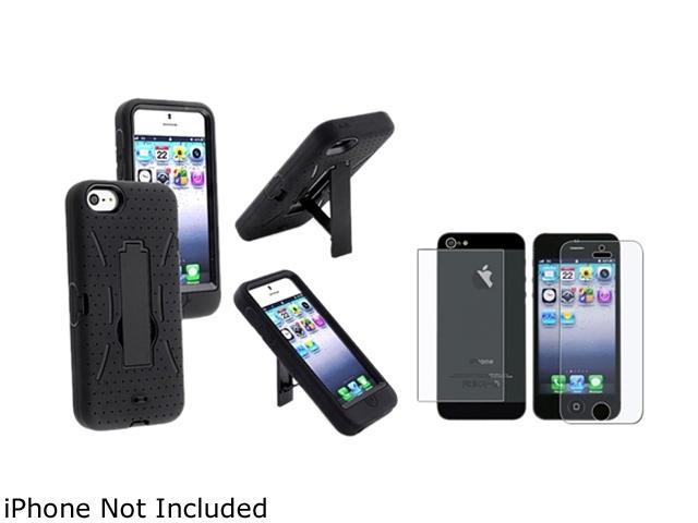 Insten Black Hard Hybrid Stand Case + Anti-Glare Front & Back Screen Protector compatible with Apple iPhone 5 808052