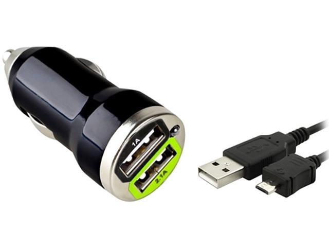 Insten Black USB Data / Charging Cable (Micro USB)+Black Dual USB Mini Car Charger Adapter Compatible With Motorola Droid X X2 Droid Razr Maxx XT926