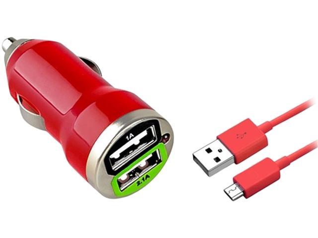 Insten Red Micro USB 2- in-1 Cable 3FT+Red Dual USB Mini Car Charger Adapter Compatible With Samsung Galaxy S III S3 I9300