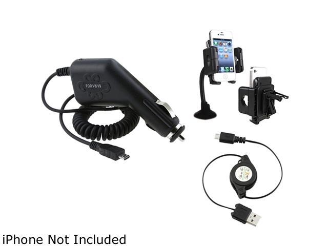 Insten Car Charger + Mount Holder + USB Cable Compatible with Samsung Galaxy S4 SIV i9500 i9300 Note 2 N7100