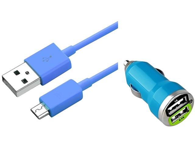 Insten Mini Blue Car Charger + USB Data Cable Cord Compatible with Samsung Galaxy S4 S3 I9300 i9500 Note 2 N7100