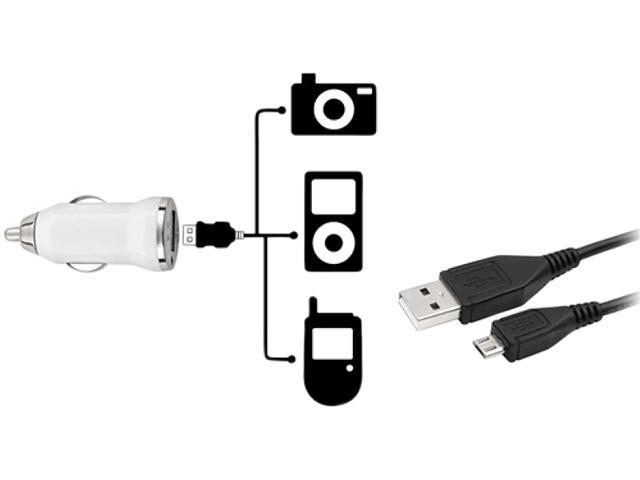 Insten 3.3 ft/ 1m Sync Cable + White Mini Car Charger Compatible with Samsung Galaxy S3 i9500 S4