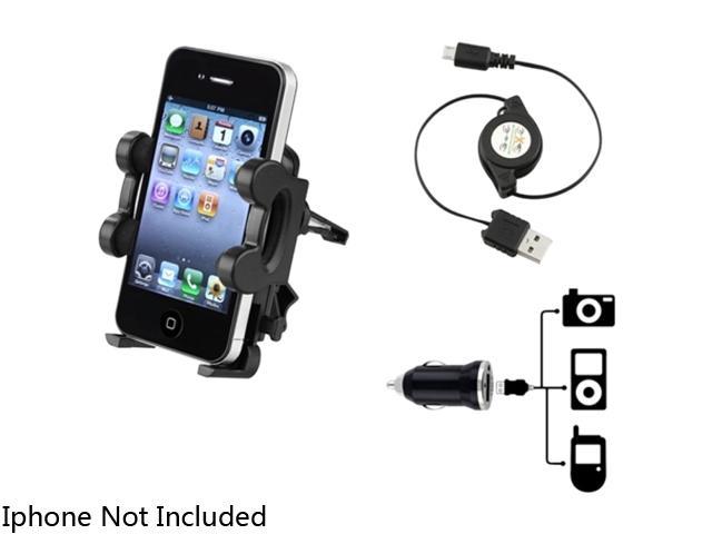 Insten Air Vent Holder Mount + Mini Car Charger + Cable USB Compatible with Samsung Galaxy SIV S4 i9500