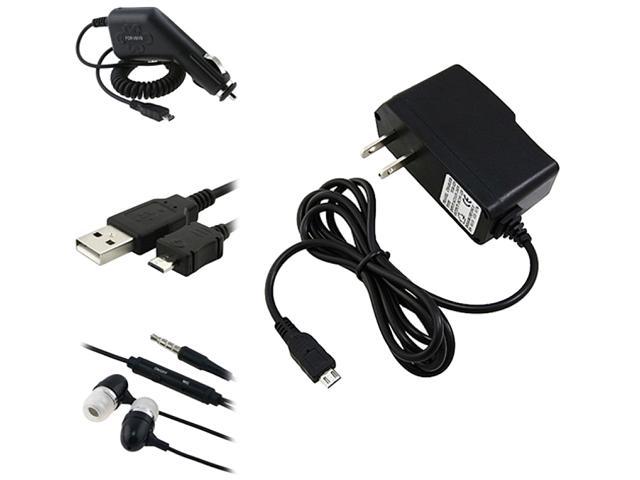 Insten Home + Car Charger + Cable + Headset Compatible with Samsung Galaxy Note 2 N7100 S3 i9300 S4 i9500