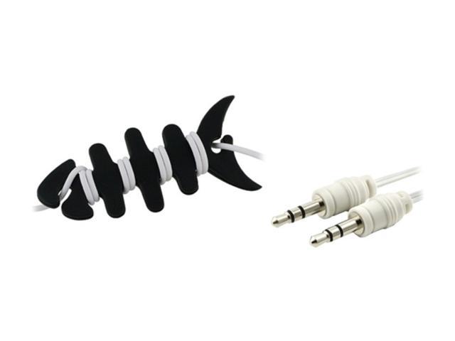 Insten White 3.5mm Audio M/M Cable + Fishbone Wrap Compatible with Samsung Galaxy S3 i9300 S4 i9500