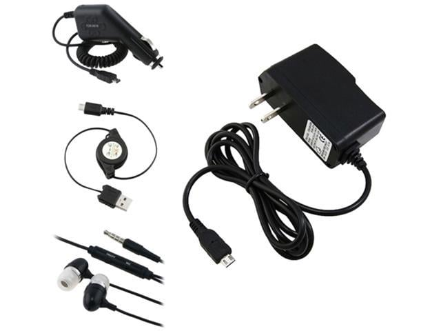Insten Car + Home Charger + Cord + Black Headset Compatible with Samsung Galaxy S3 SIII i9300 i9500 S4 SIV