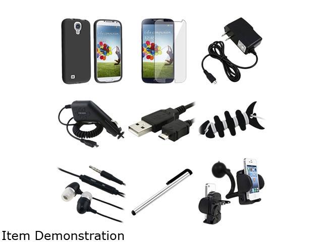 Insten 9 Accessory Black Case + Clear Screen Film + Charger + More Compatible with Samsung Galaxy SIV S4 i9500