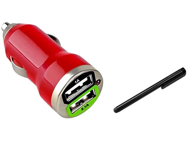Insten Mini Red Car Charger + Black Stylus Compatible with Samsung Galaxy S3 SIV I9300 Note2 II S4 i9500