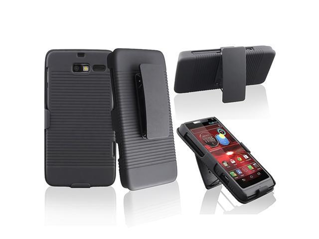 Insten Black Swivel Holster with Stand Case + Charging Data Cable Compatible with Motorola Droid Razr M XT907