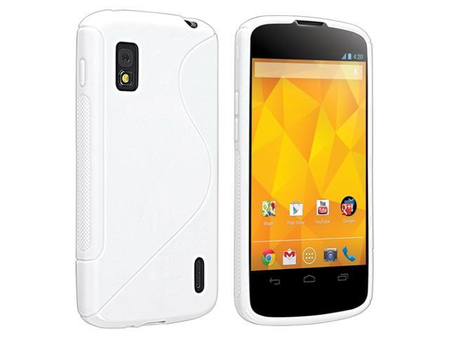 Insten White S Shape TPU Rubber Skin Case + Anti-Glare LCD Cover Compatible with LG Nexus 4 E960