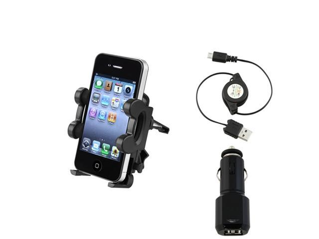 Insten Air Vent Holder+Blk 2-Port USB Car Charger Kit for Samsung Galaxy S III S3 i9300