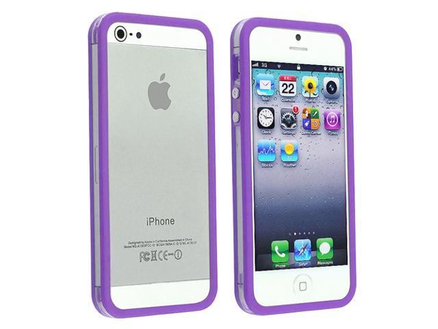 Insten Clear / Purple Bumper TPU Case + Aluminum Button + 1 White Car Charger Adapter Compatible with Apple iPhone 5