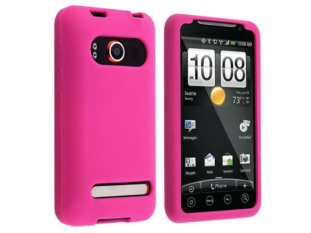 Insten Hot Pink Silicone Case + Privacy Screen Protector Compatible With HTC EVO 4G / Supersonic