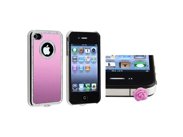 Insten Bling Luxury Light Pink Cover Case + Dust Cap Purple Rose For Apple iPhone 4 4th G 4S