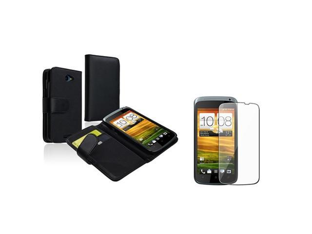 Insten Black Leather Case Wallet with Inner Card Slot + LCD Guard For HTC One S