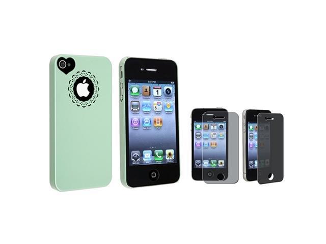 Insten Mint Green Sweet Heart Hard plastic Case + Privacy Screen Cover compatible with Apple iPhone 4/4s