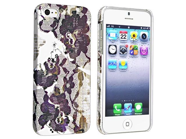 Insten Flower Rear Style 46 Snap-on Rubber Coated Case Cover + Colorful Diamond Screen Protector for Apple iPhone 5