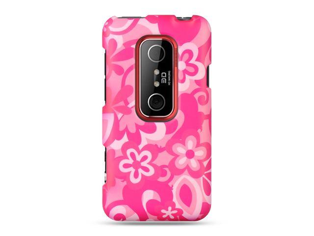 HTC EVO 3D Hot Pink Combo Flower Design Crystal Rubberized Case