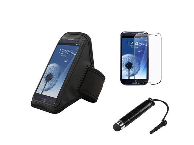 Insten Black Armband Case + LCD Cover + Stylus Pen compatible with Samsung Galaxy SIII / S3