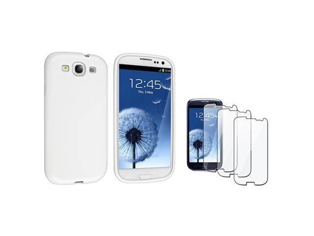 Insten White jelly TPU Rubber Case + 3-piece Screen Protector compatible with Samsung Galaxy SIII / S3