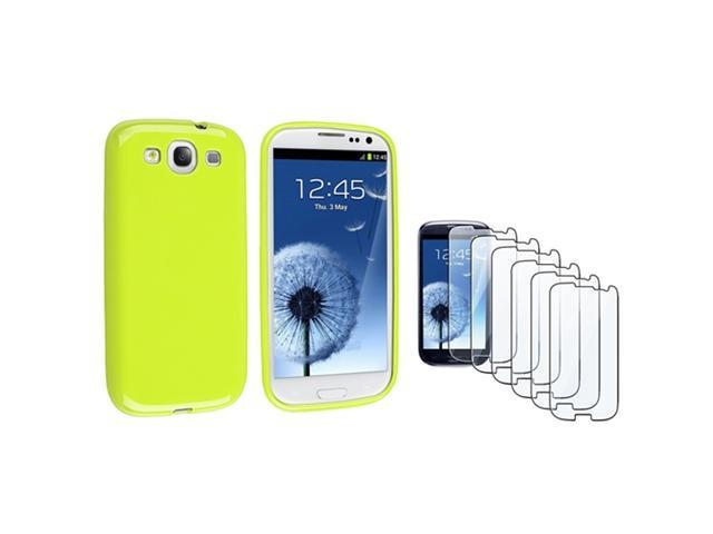 Insten Light Green jelly TPU Rubber Case + 6-piece Screen Protector compatible with Samsung Galaxy SIII / S3
