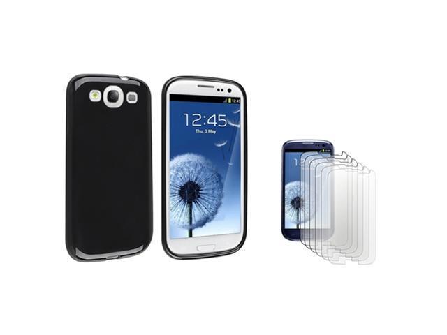 Insten Black jelly TPU Rubber Case + 6-piece Anti-Glare Screen Protector compatible with Samsung Galaxy SIII / S3