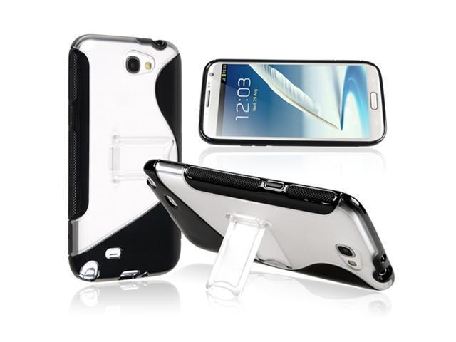 Insten Black Clear S Shape Stand TPU Rubber Case Cover + Reusable Screen Protector compatible with Samsung  Galaxy Note II N7100